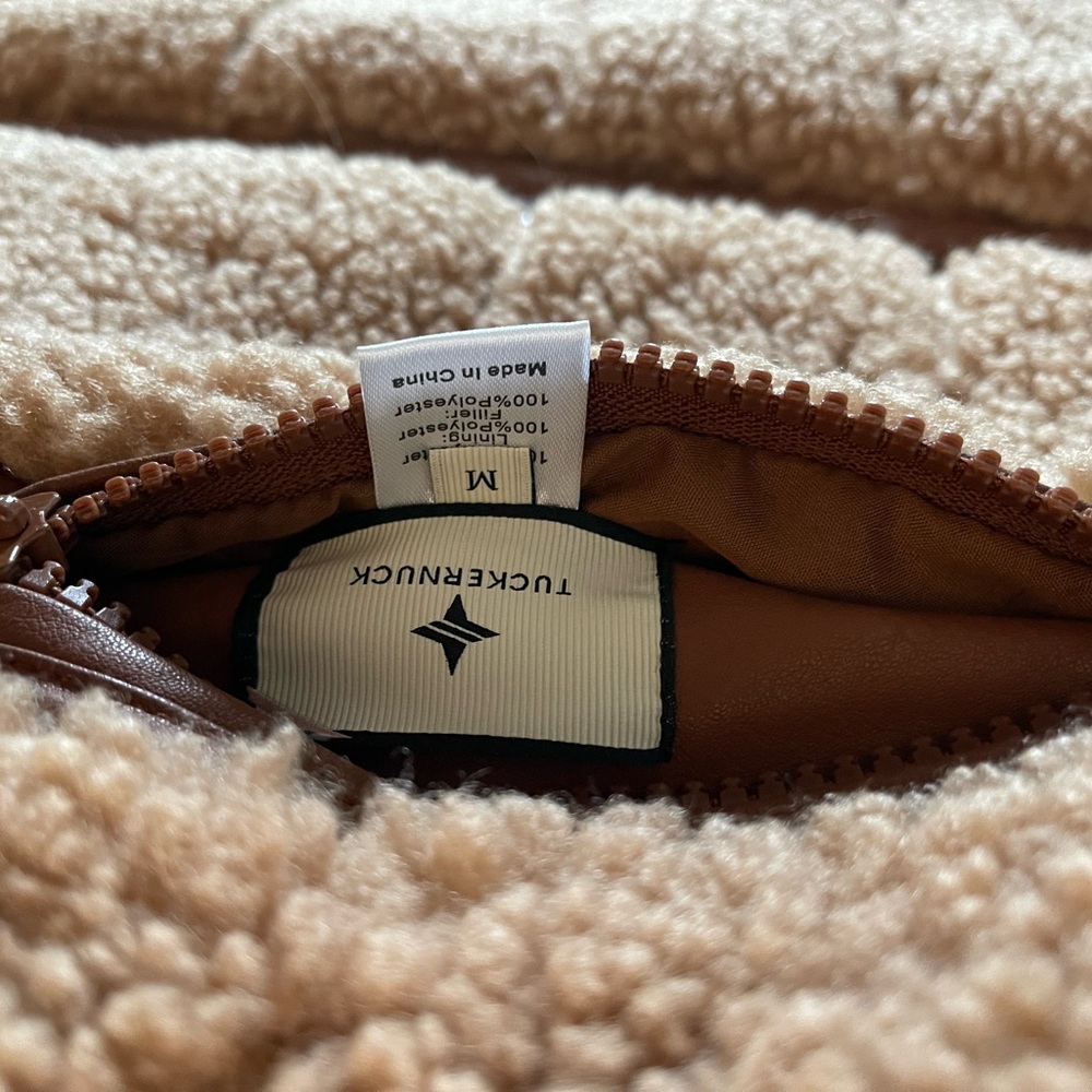 Tuckernuck Camel and Tan Shearling Reversible Beckham Vest, Size M, Like New - Picture 7 of 7